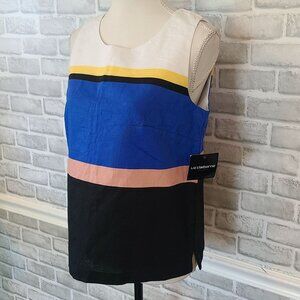 Liz Claiborne Career Linen Cotton Top Sleeveless Colorblock Office NEW Office S